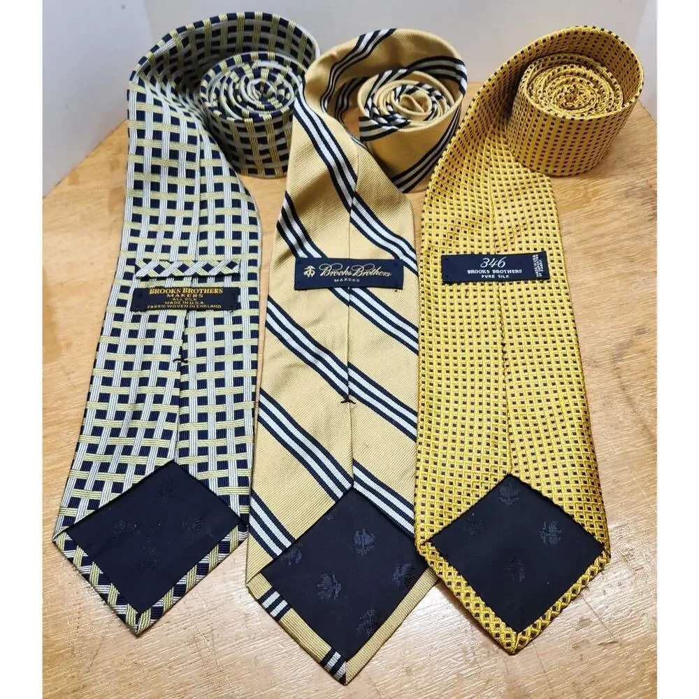 Brooks‎ Brothers 100% Silk Tie Lot of 3 Men's Multicolor Gold Tones Necktie